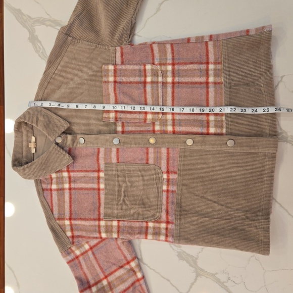 Jodifl Womens Plaid Corduroy Patchwork Shacket Jacket Shirt Brown Size Small - Picture 8 of 11